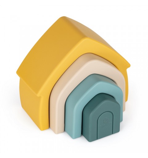 Petite&Mars  Silikonowa zabawka, układanka House 12m+ | Intense Ochre